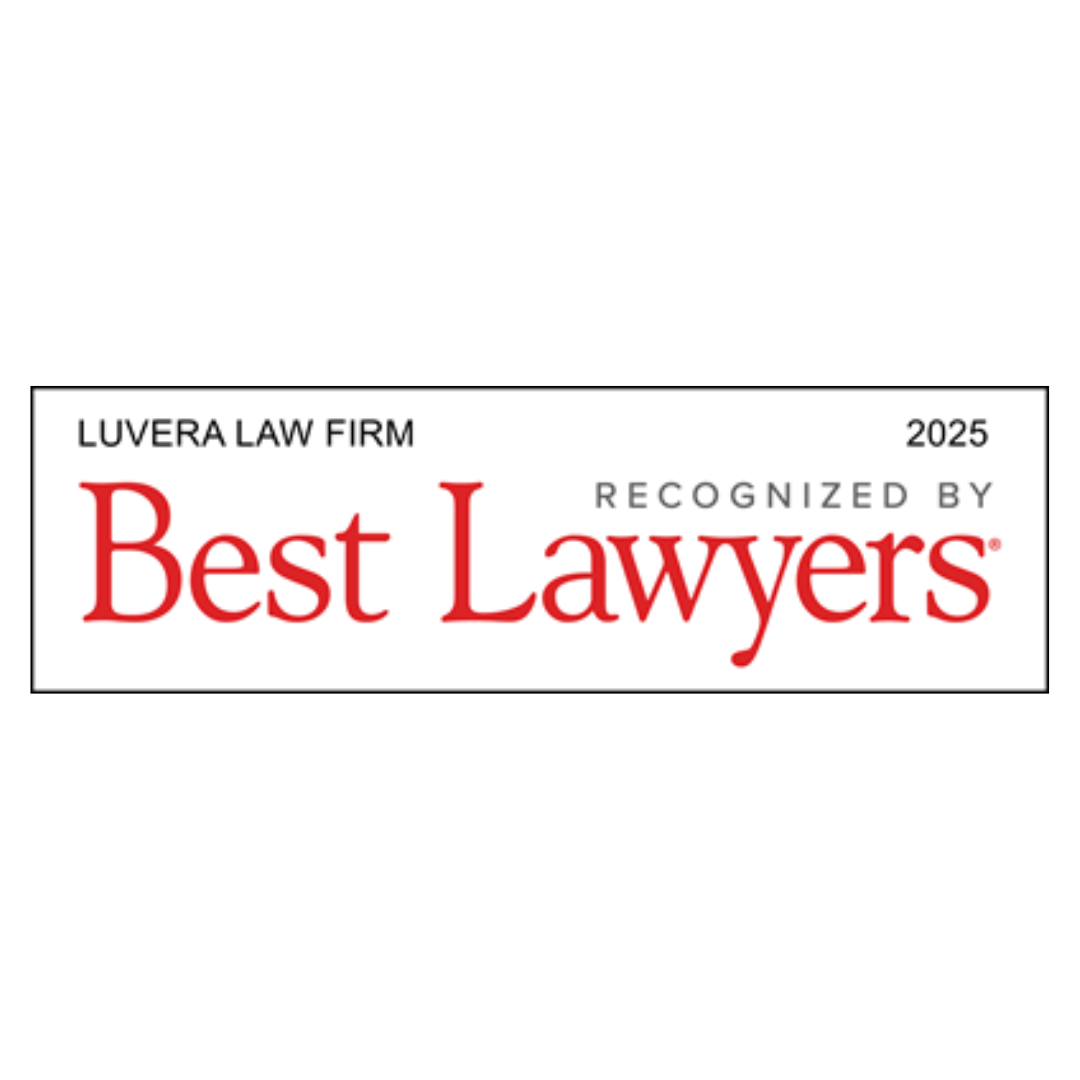 The Best Lawyers logo, red text on a white background, Luvera Law Firm 2025