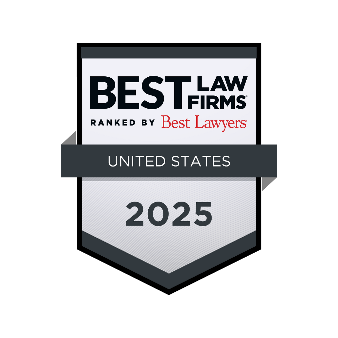 Black and gray badge: BEST LAW FIRMS RANKED BY BEST LAWYERS UNITED STATES 2025